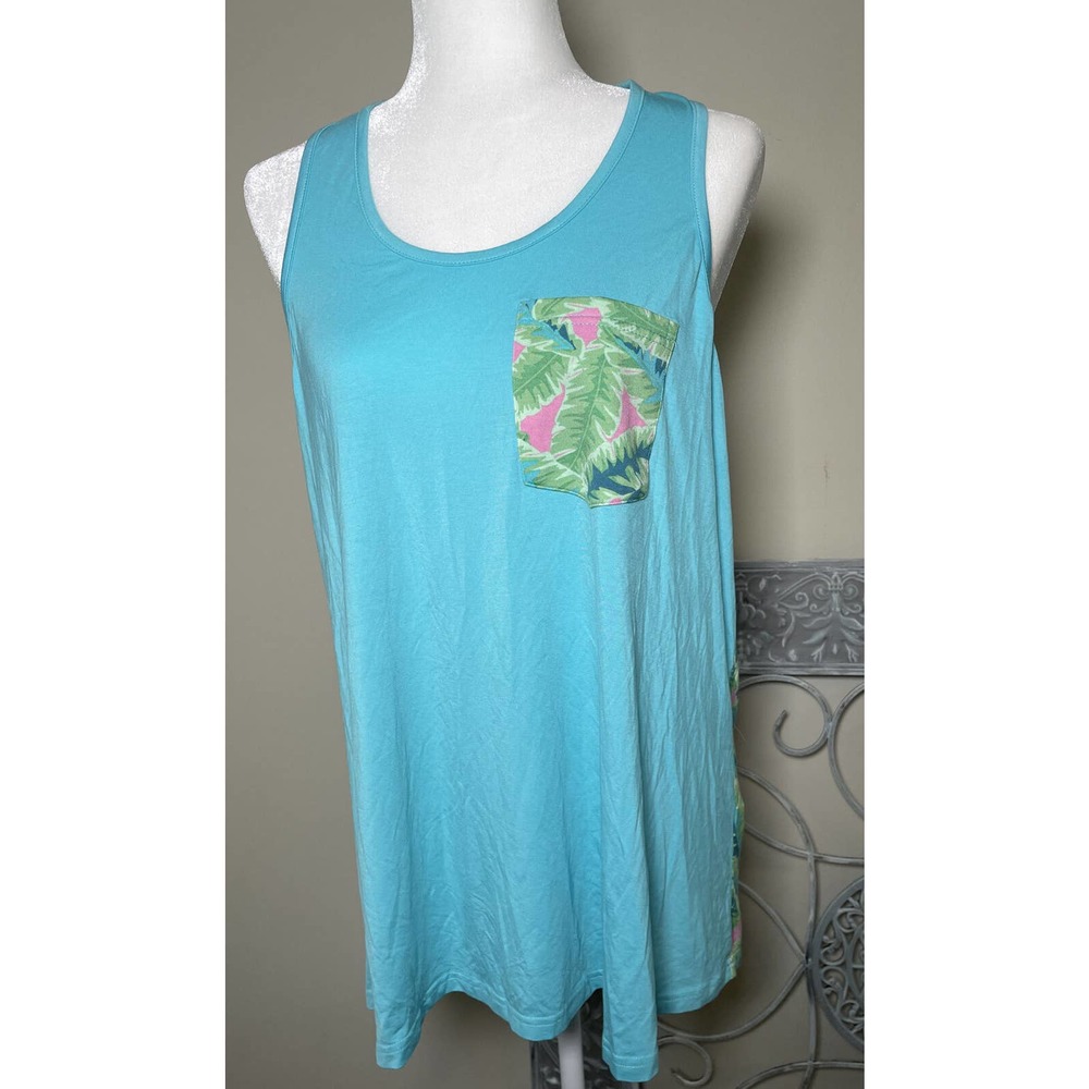 Marley Lilly NWT Woman’s Tropical Palm Tree Tank Blue Green Pink Large L/XL